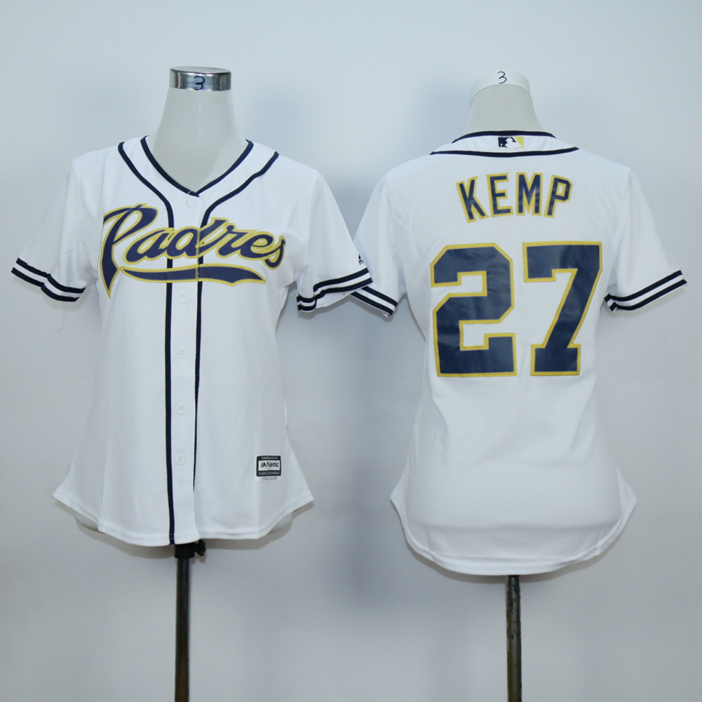 Women San Diego Padres 27 Kemp White MLB Jerseys